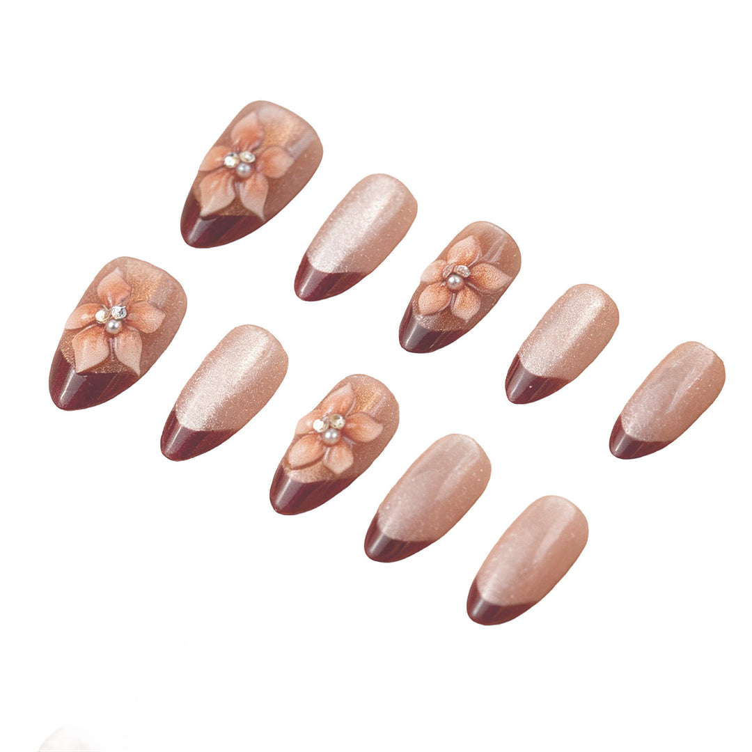 Decorative Press-On Nail Set with Floral Accents Bowlift 1787225159