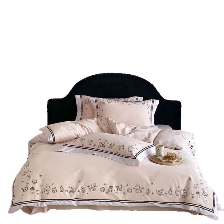 Decorative Cotton Sateen Puppy Sketch Duvet Cover Set