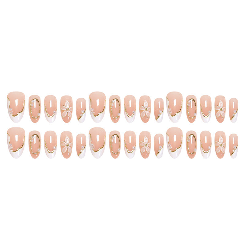 Artificial nail set with elegant floral design and glamorous 3D applications Bowlift