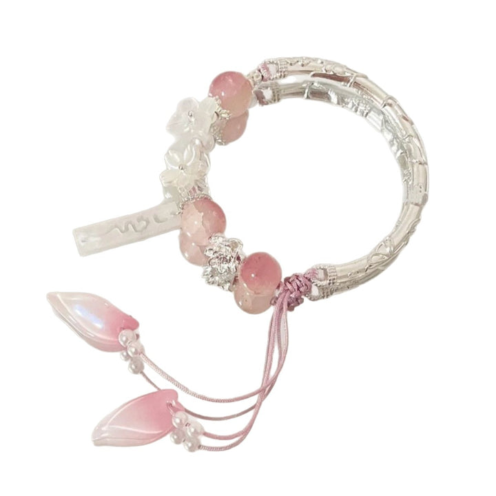 Floral Beaded Charm Bangle Bracelet Bowlift