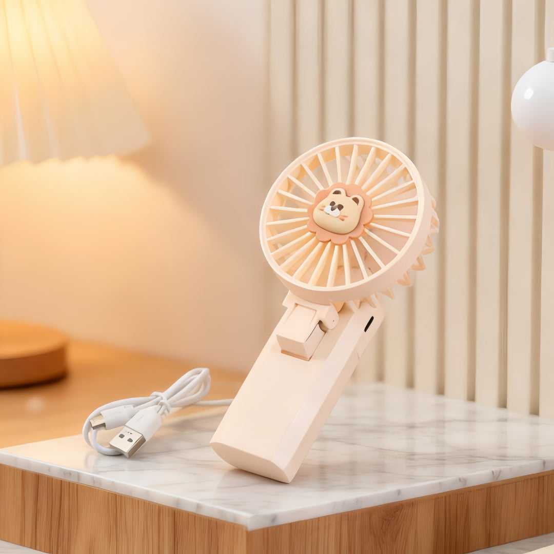 Women's Portable Mini Handheld Fan with Cute Lion Design Bowlift