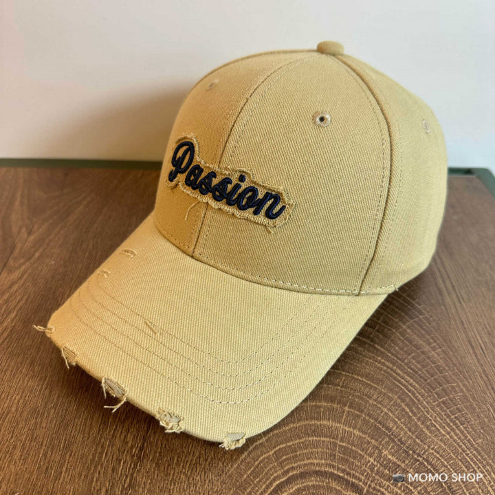Women's Distressed Cotton Baseball Cap with Embroidered Quote Bowlift