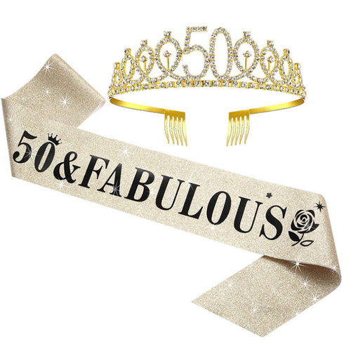 Women's Glittering Birthday Tiara Set with Sash Bowlift