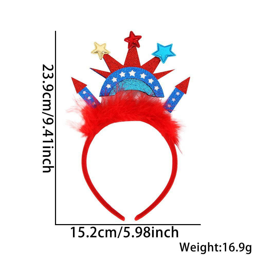 Unisex nan eye-catching party headband with attached pom poms, star tinsel, and small flag pendants Bowlift
