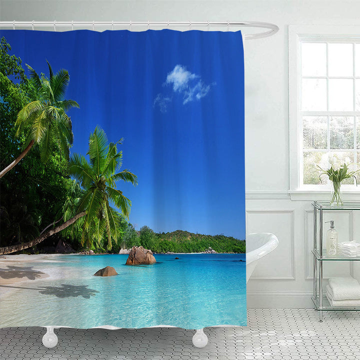 Tropical Beach Scene Shower Curtain Bowlift