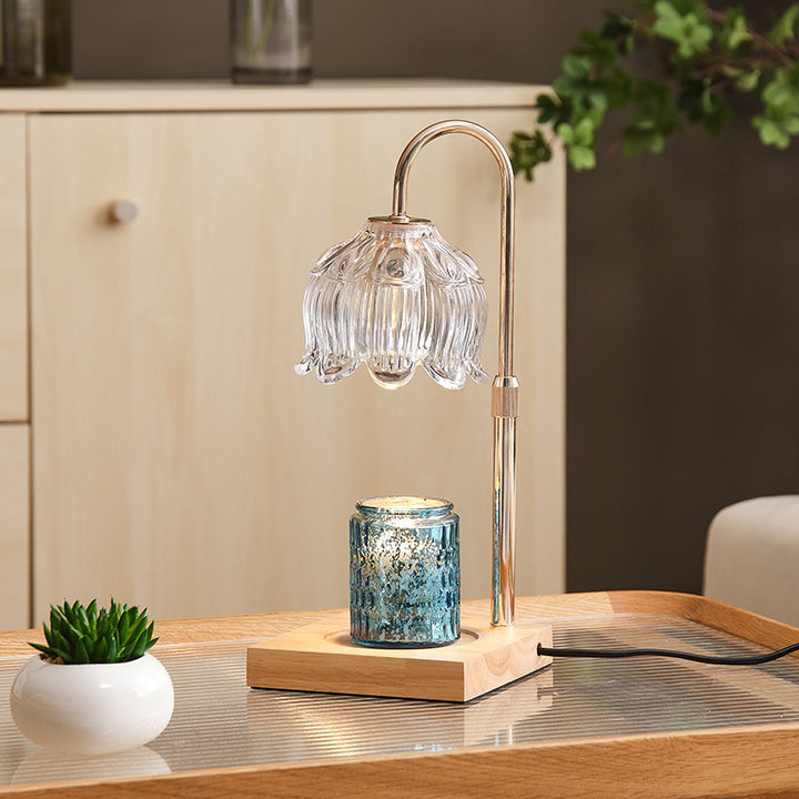 Adjustable Artisanal Glass and Wood Desk Lamp