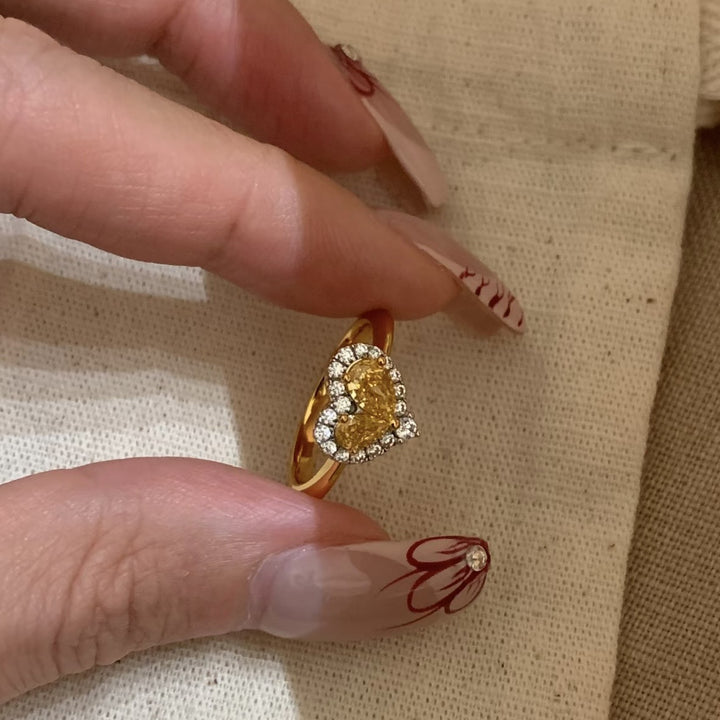 Heart-Shaped Halo Gemstone Cluster Ring With Pavé Accent Stones And Slim Gold Band