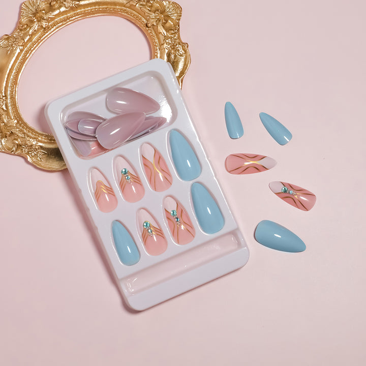 Artistic Press-On Nail Set with Elegant Detailing Bowlift