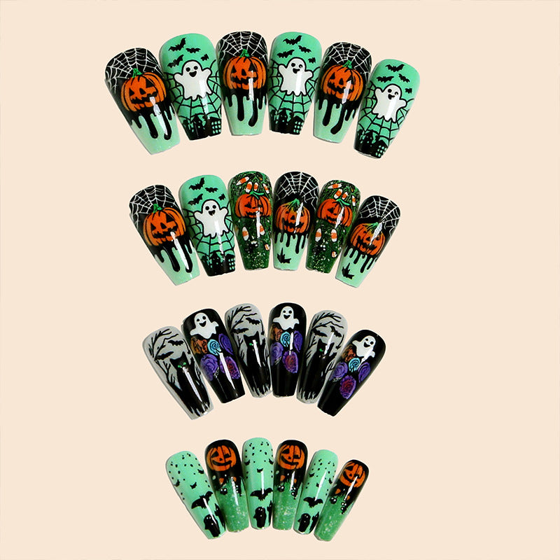 Halloween Artificial Nail Set with Creative Designs and 3D Elements Bowlift