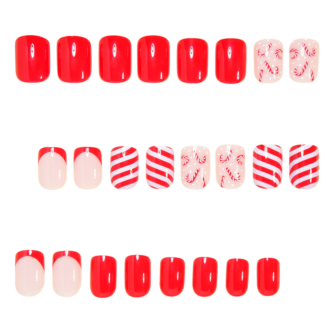 Festive Candy Cane Press-On Nail Art Set Bowlift