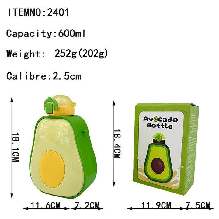 Women's Avocado Water Bottle with Leak-proof Lid and Integrated Carry Strap Bowlift
