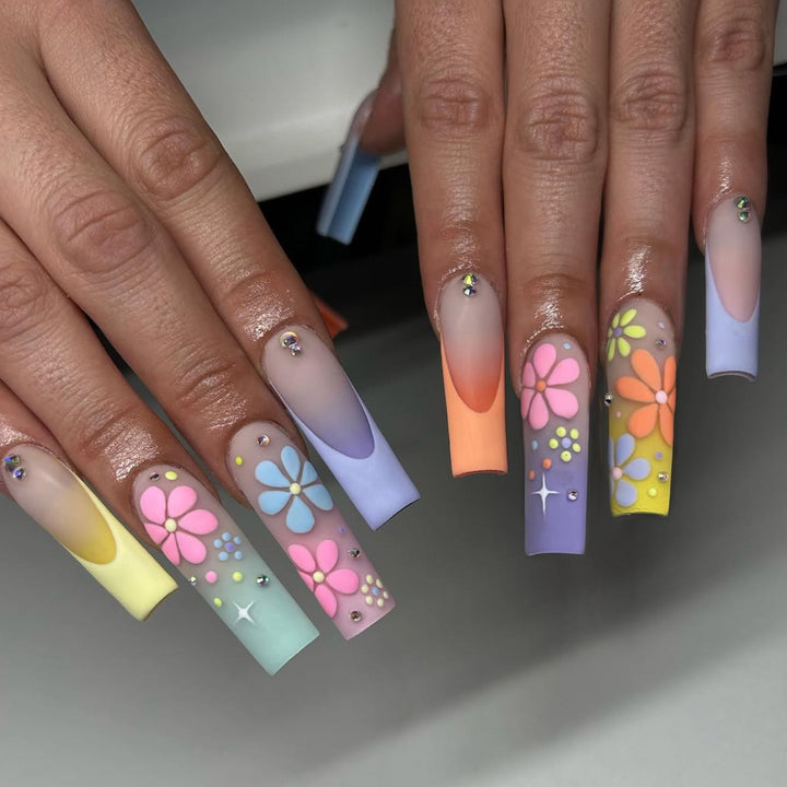 Floral-Themed Long Stiletto Press-On Nails Bowlift