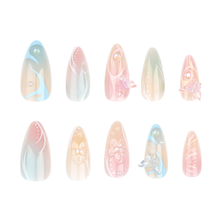 Artful Nail Extensions with 3D Flowers and Glitter Accents Bowlift