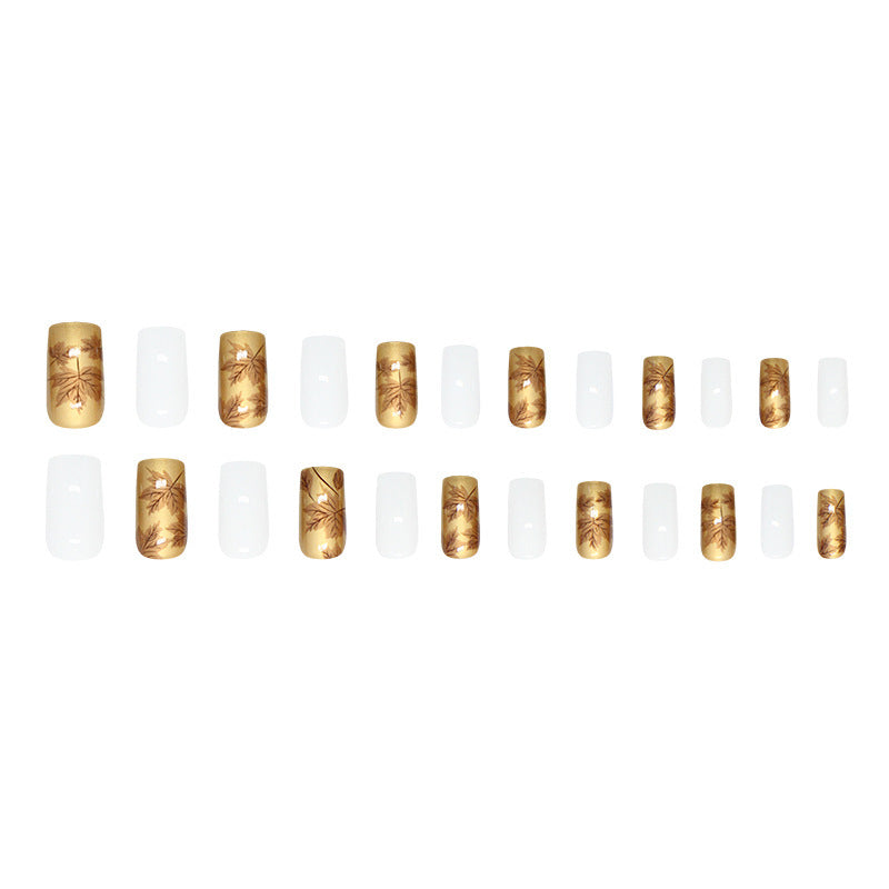 Luxury Metallic Leaf Design Press-On Nail Tips Bowlift