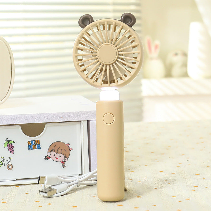 Women Portable Mini Handheld Fan with Light Function Bowlift