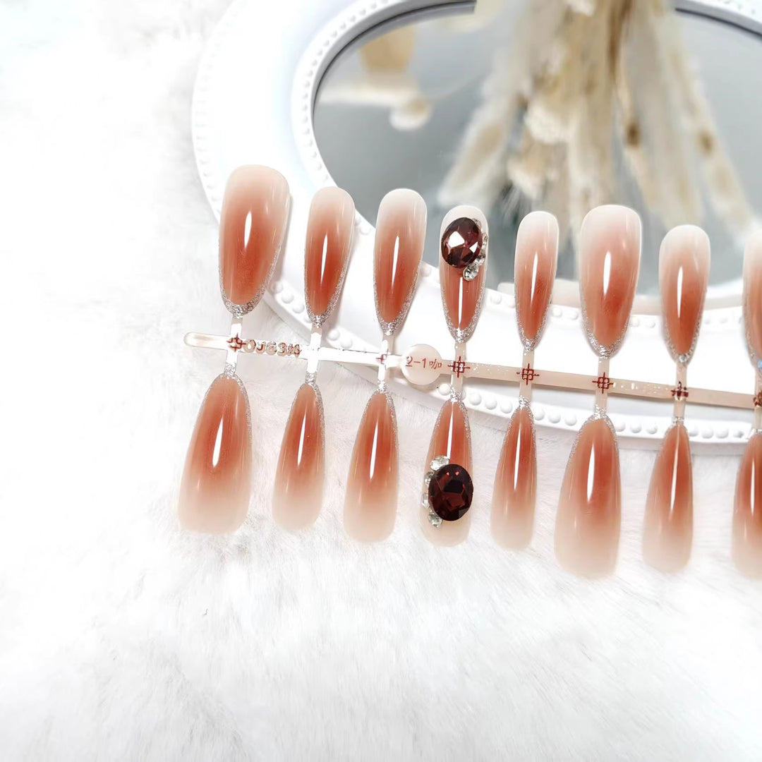 Elegant Artificial Nails with Shimmering Gradient and Sparkling Accents Bowlift