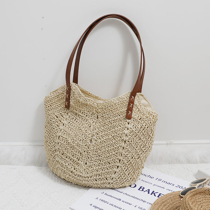 Braided basket bag with sturdy leather handles Bowlift