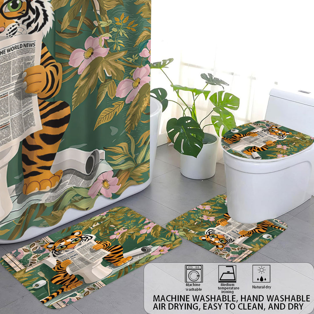 Artistic High-Definition Leopard and Rose-Themed Bathroom Décor Set Bowlift