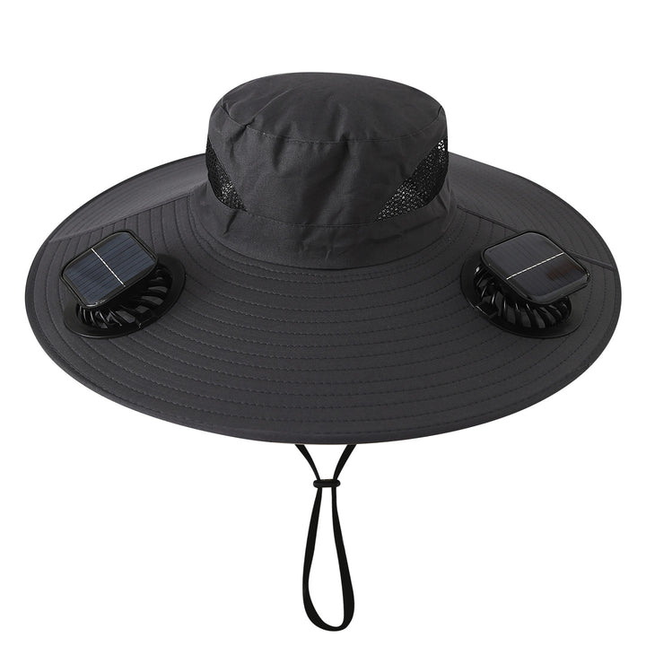 Wide sun hat with integrated solar fans breathable mesh adjustable chin strap Bowlift