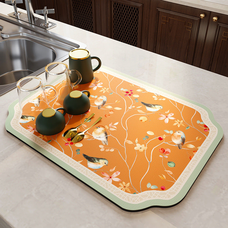 Floral Pattern Kitchen Drain Mat Bowlift