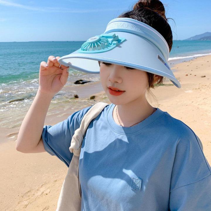 Sun protection visor with quiet rechargeable mini fan and adjustable neoprene seat Bowlift