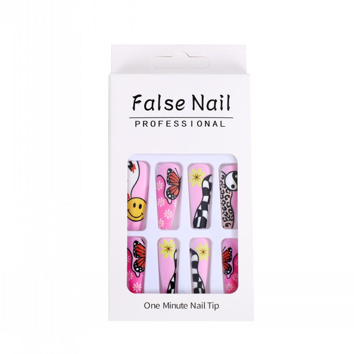 Artificial nails with colorful butterfly design Bowlift