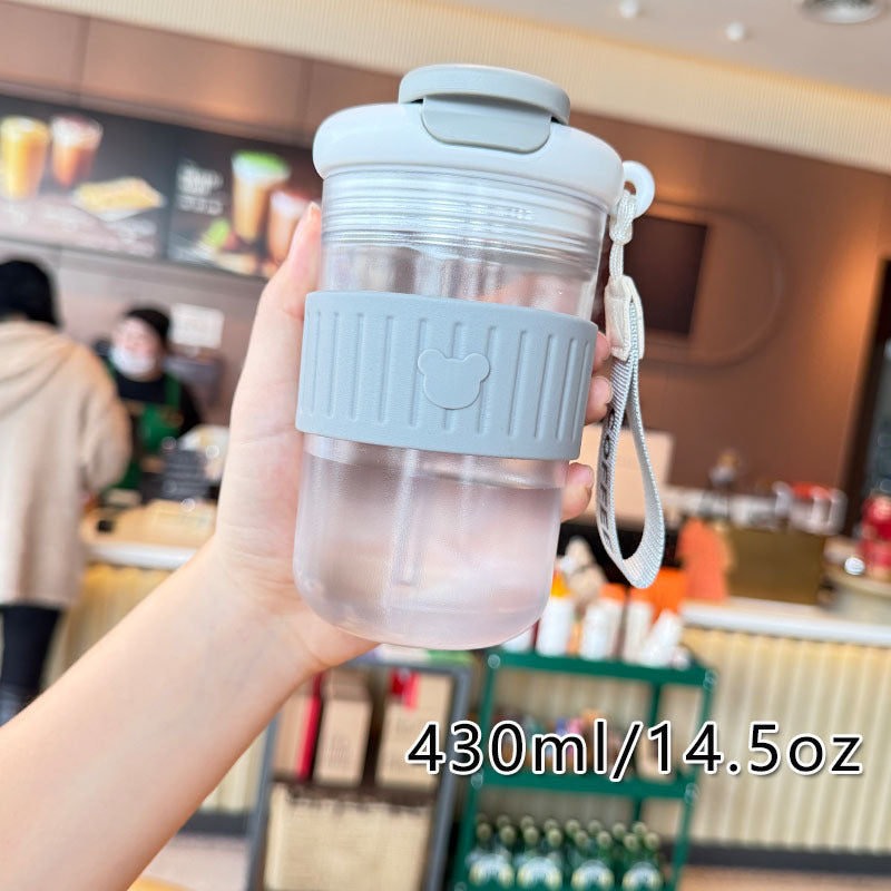 Women insulated drinking bottle with non-slip silicone ring and integrated straw Bowlift