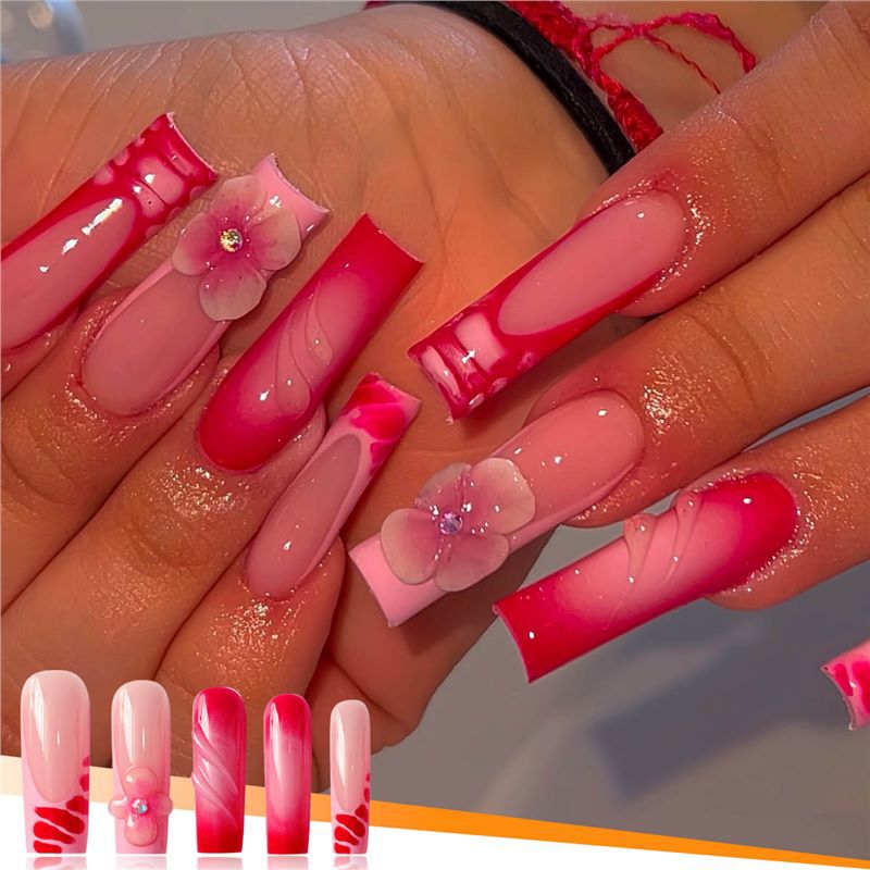 Decorative Floral Acrylic Press-On Nails Bowlift