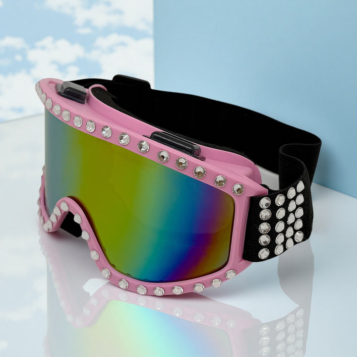 Women's fashionable ski goggles with glittering decorations Bowlift