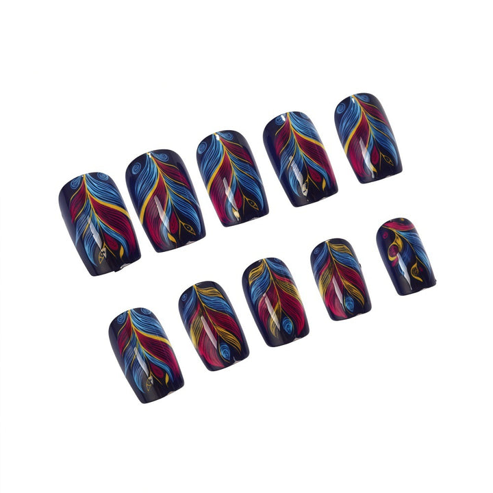 Artificial nails with colorful feather design Bowlift