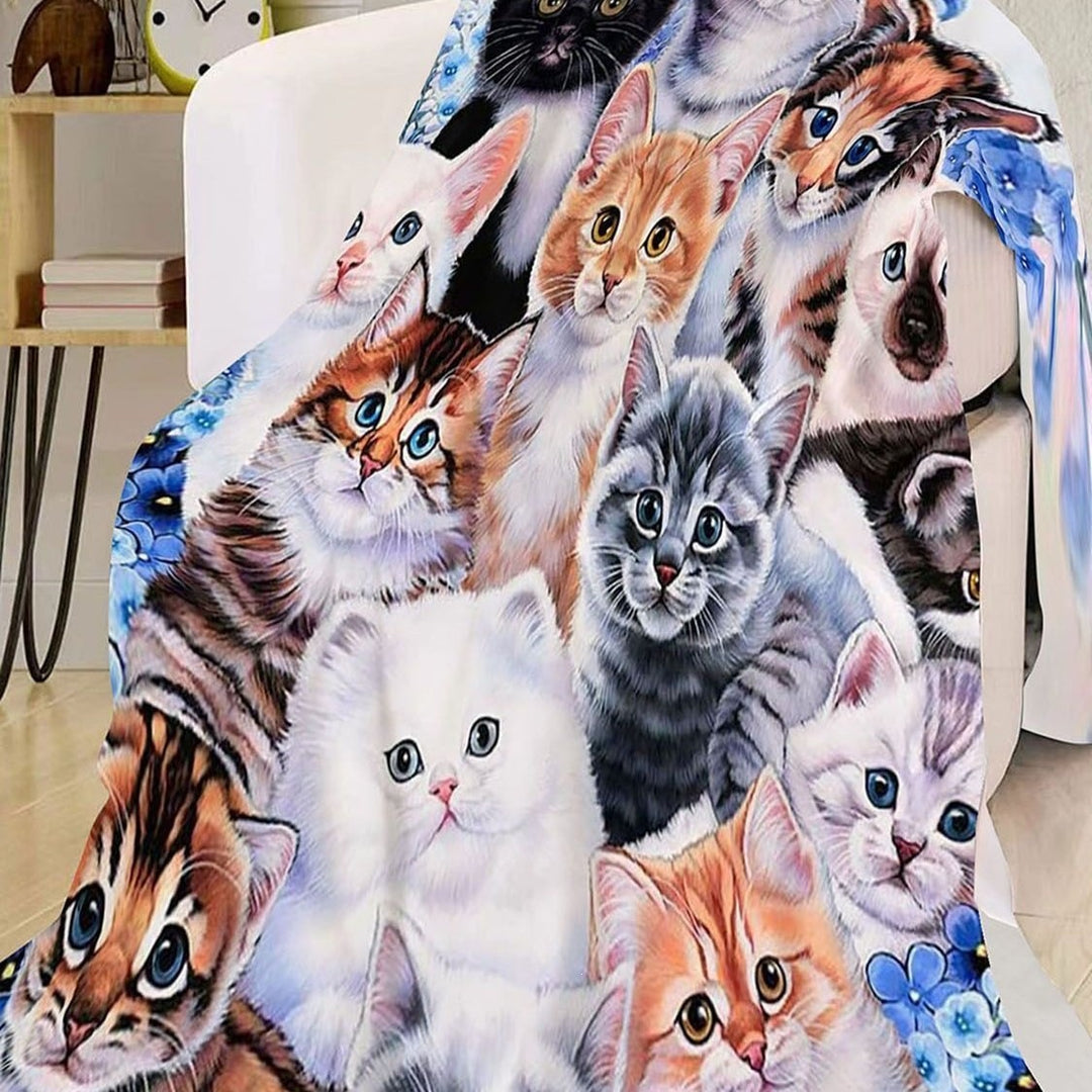 Artistic Cat-Themed Fleece Throw Blanket