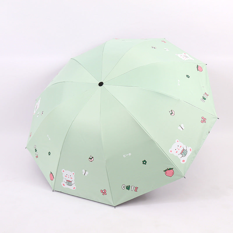 Women's Folding Umbrella with Playful Bear Design Bowlift