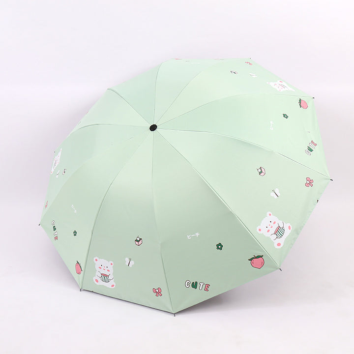 Women's Folding Umbrella with Playful Bear Design Bowlift