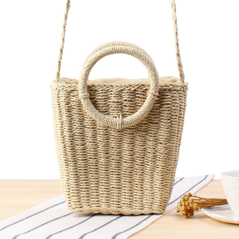 Braided Bast Shoulder Bag with Round Handle Bowlift