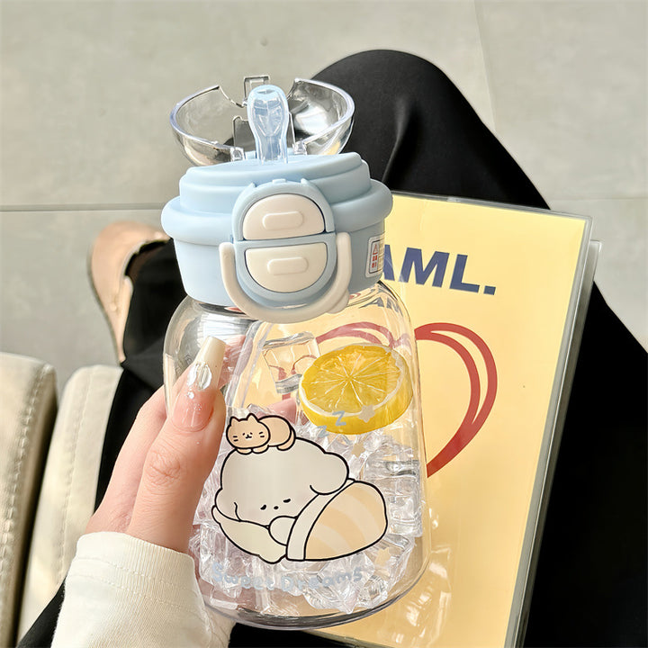 Women's water bottle with integrated fruit infuser and practical flip opening Bowlift
