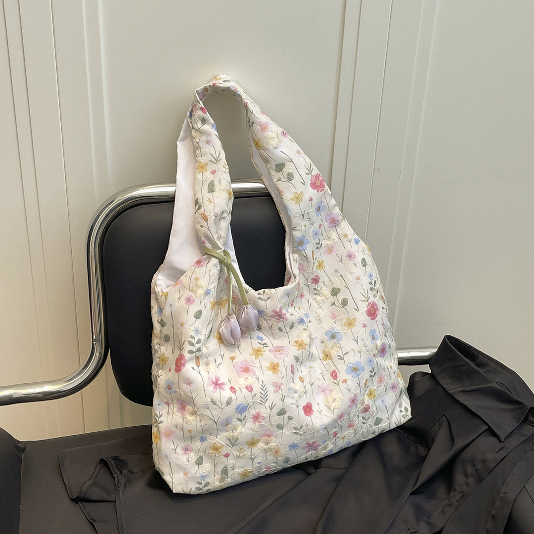 Practical Flower Print Tote Bag Bowlift