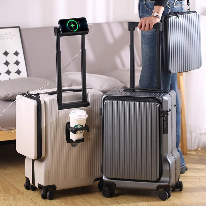Versatile Expandable Dual-Compartment Hard-Shell Travel Trolley