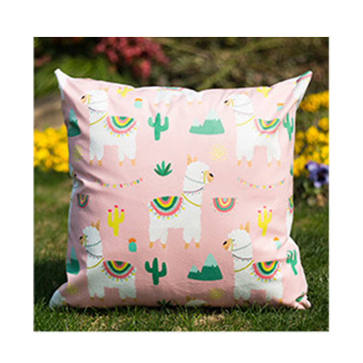 Whimsical Alpaca and Cactus Decorative Pillow