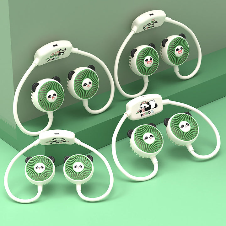 Women Portable Anime Fan with Dual Panda Design Bowlift