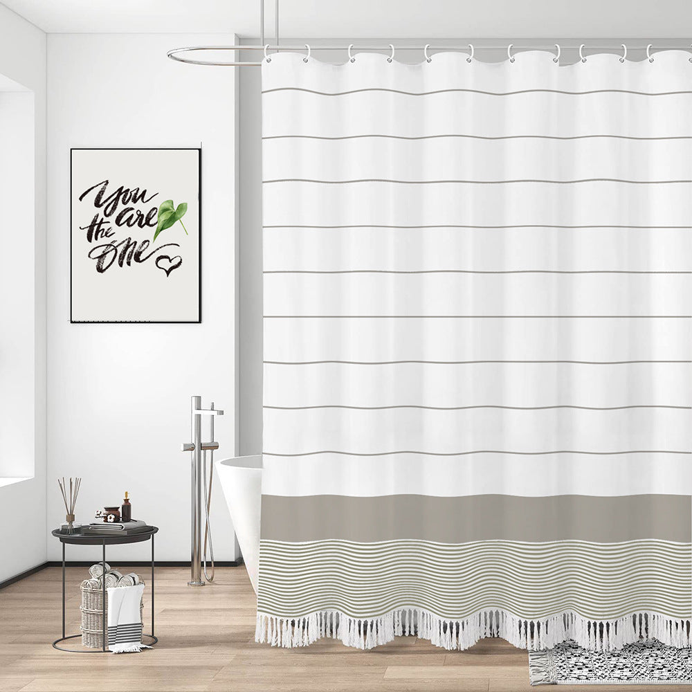 Striped Fabric Shower Curtain Bowlift
