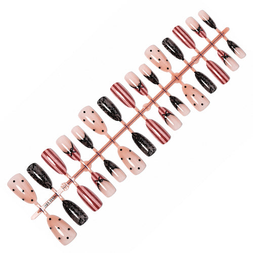 Acrylic nail set with elegant bow and lace accents Bowlift