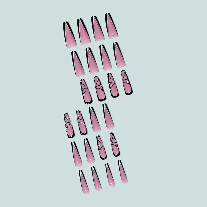 Artful stiletto artificial nails with glitter and butterfly motif Bowlift