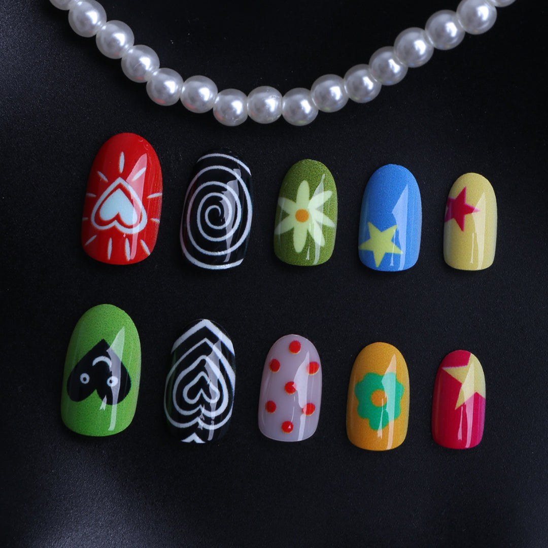 Artificial nails with colorful and creative designs Bowlift