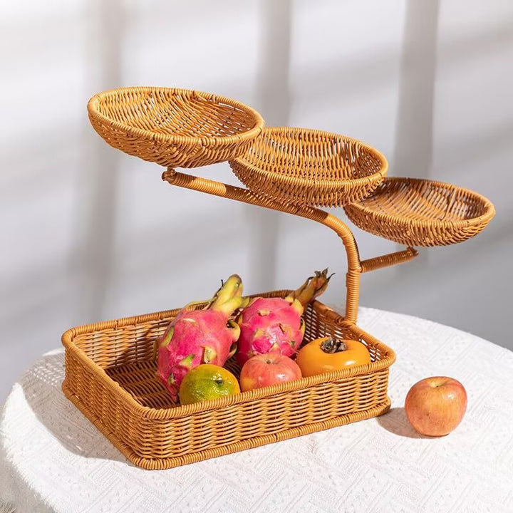 Unisex fruit and vegetable rack made of rattan with multiple levels Bowlift