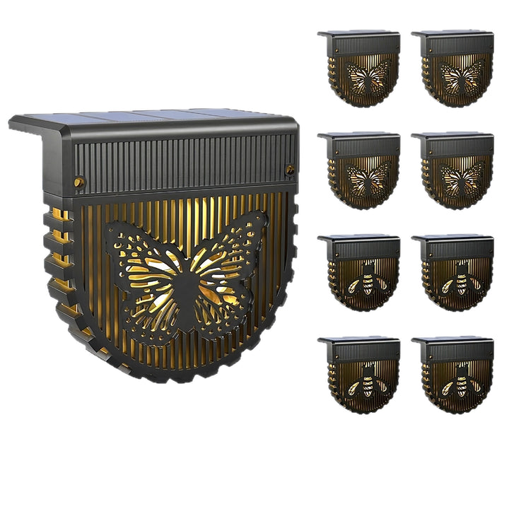 Decorative Solar-Powered Outdoor Wall Lanterns With Laser-Cut Insect And Floral Panels And Warm LED Ambiance Bowlift