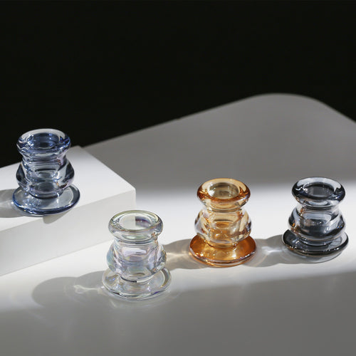 Handblown Smoky Glass Taper and Short Pillar Candle Holder Bowlift