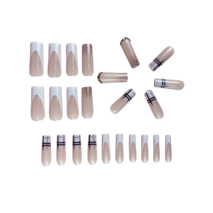 Decorative Long Coffin Nail Extensions with Glitter Accents Bowlift