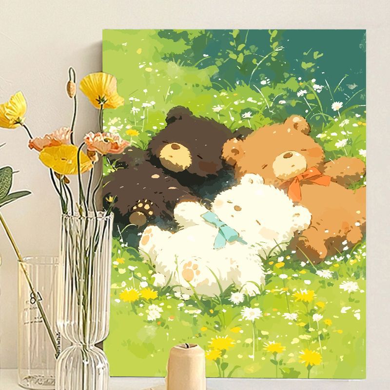 Cute Bear-Themed Art Canvas Print Bowlift
