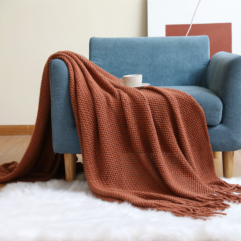 Cozy Waffle Knit Throw Blanket Bowlift