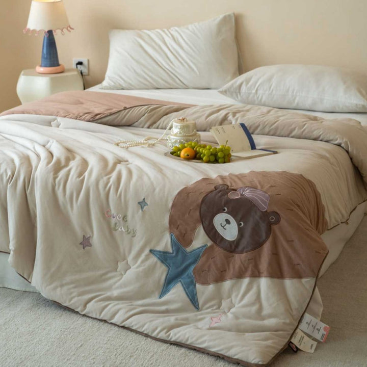 Children's Quilted Appliqué Reversible Comforter with Plush 3D Sheep Motif